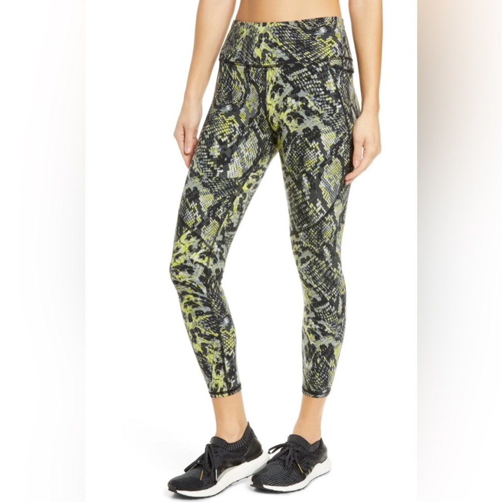 Sweaty Betty Power Pocket Leggings Citrus Green Snake 7/8th tights XXS